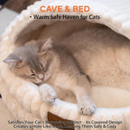 Side profile of fluffy white Cheerpals cat cave bed