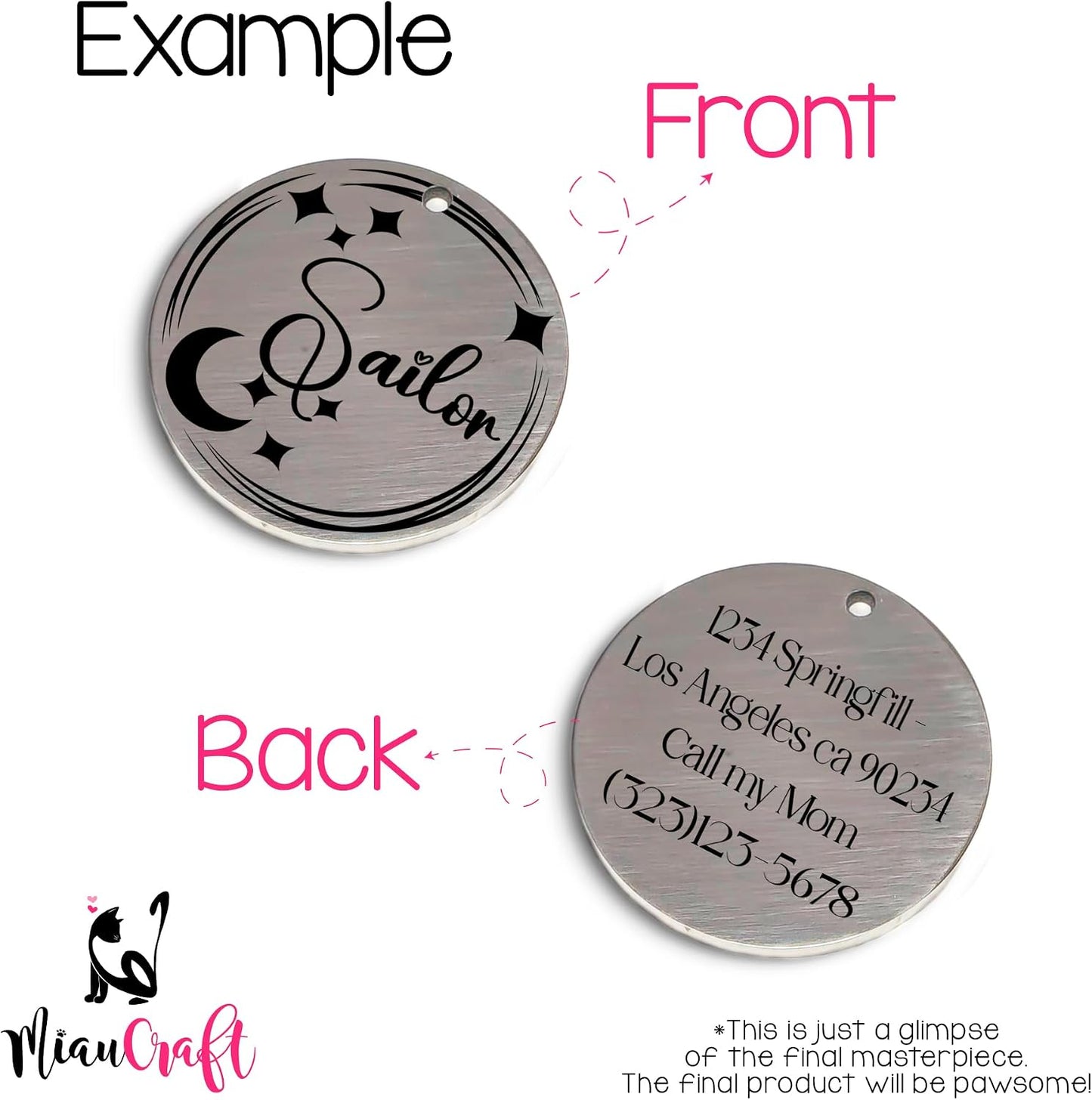 MiauCraft silver engraved pet tag necklace for small and large dogs