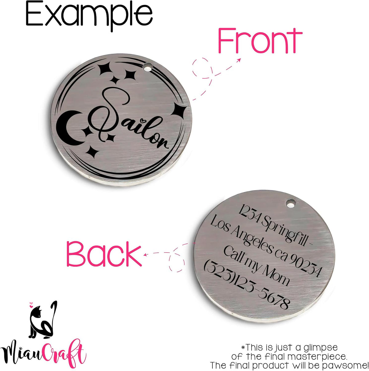 MiauCraft silver engraved pet tag necklace for small and large dogs