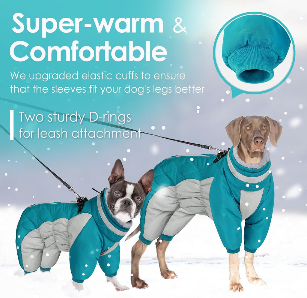 AOFITEE Fullbody Dog Coat Warm Fleece Dog Jacket, Windproof Dogs Winter Coat with Harness Built in, Reflective Turtleneck Dogs Snowsuit Puffer Jacket, Four Legged Snow Suit for Small Medium Large Pet - Image 2