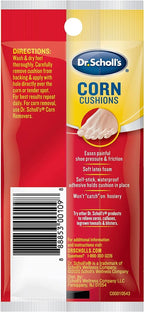 Back packaging of Dr. Scholl's foot corn removal pads showing the active ingredients and detailed step by step instructions.