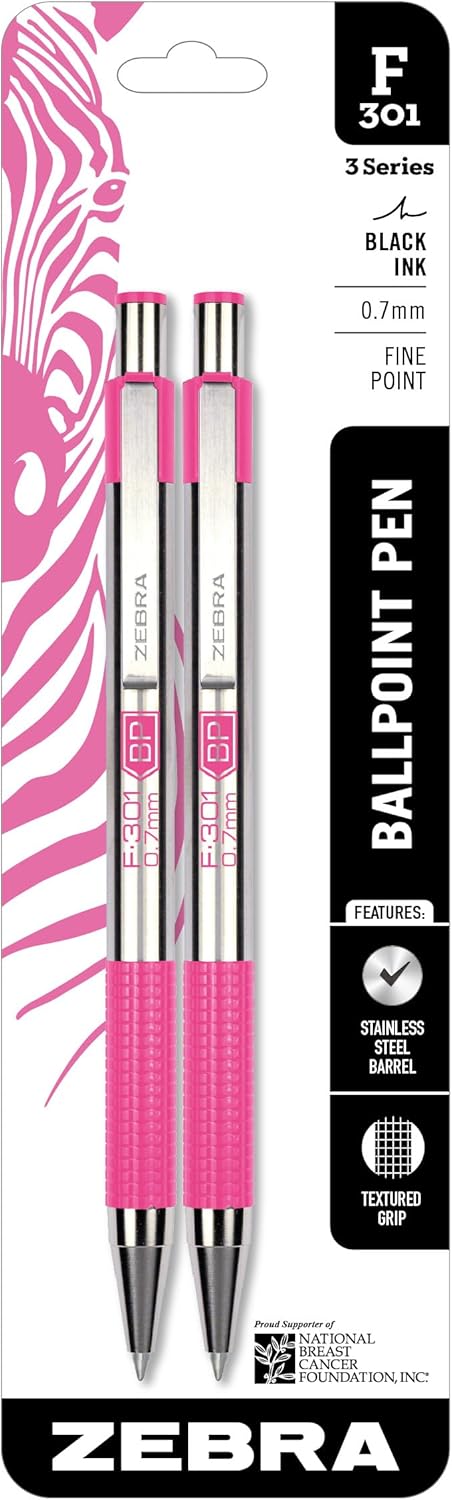 Zebra Pen F-301 Ballpoint Blue Ink Fine Point 0.7mm Pen, Easy-Glide Ink, Stainless Steel Retractable, Non-Slip Grip, Professional Design, Ideal for Office, Journal and Planner Use, 2-Pack (27122) - Image 12