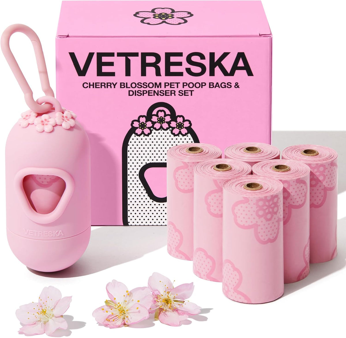 VETRESKA dog poop bag dispenser front view pink flower design