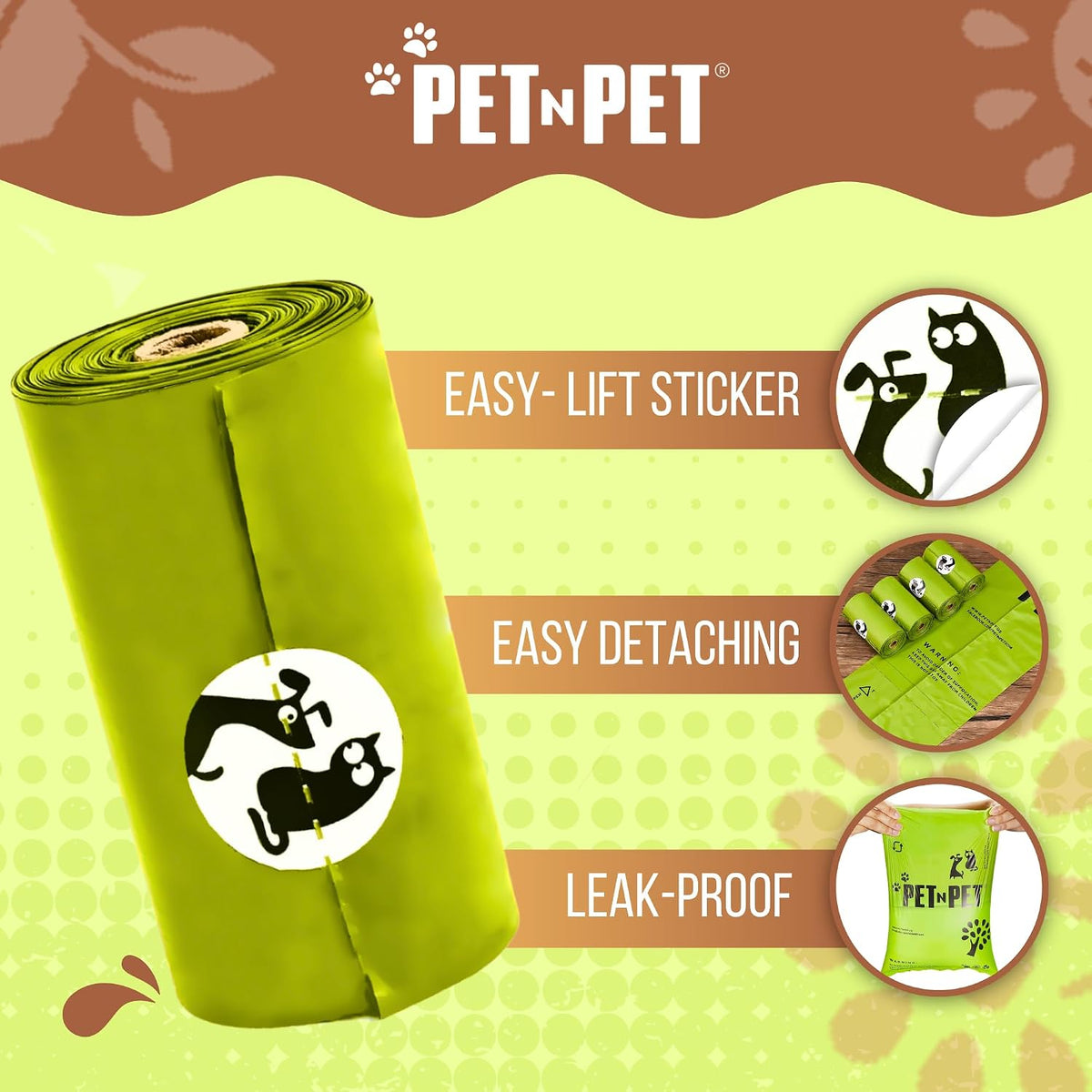 Pet N Pet compostable dog waste bags green rolls side view