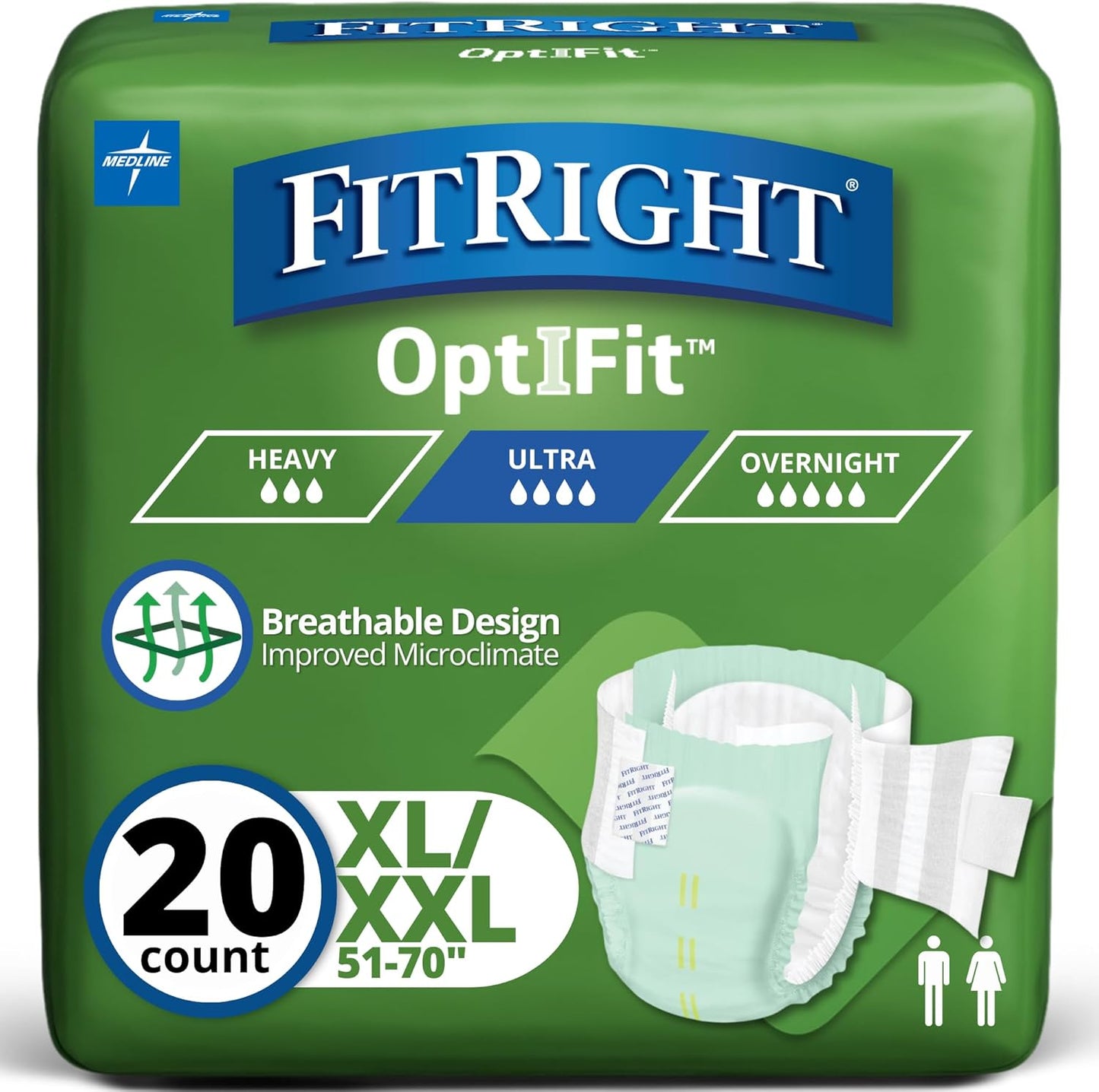 FitRight Stretch Ultra Adult Briefs 20 count pack front view showcasing premium medical packaging.