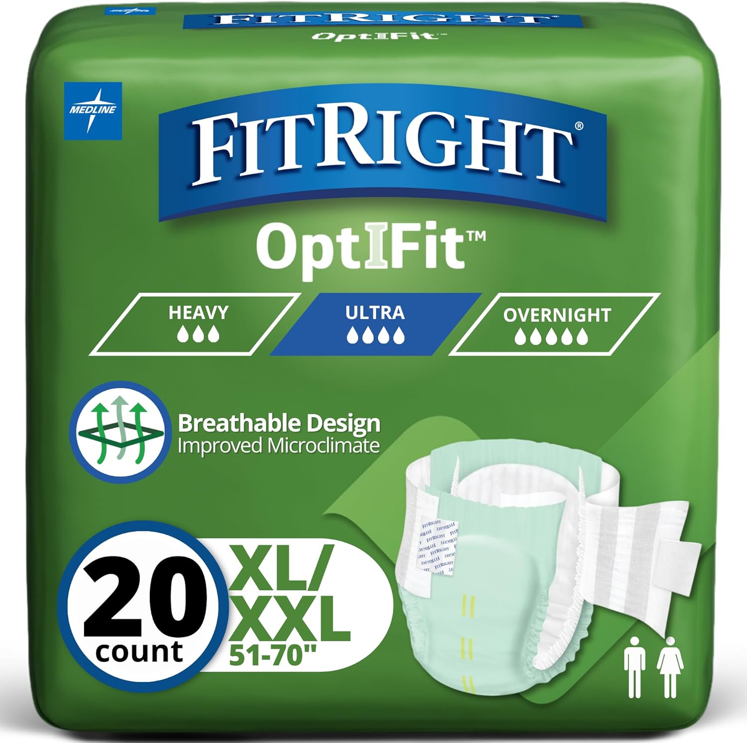 FitRight Stretch Ultra Adult Briefs 20 count pack front view showcasing premium medical packaging.