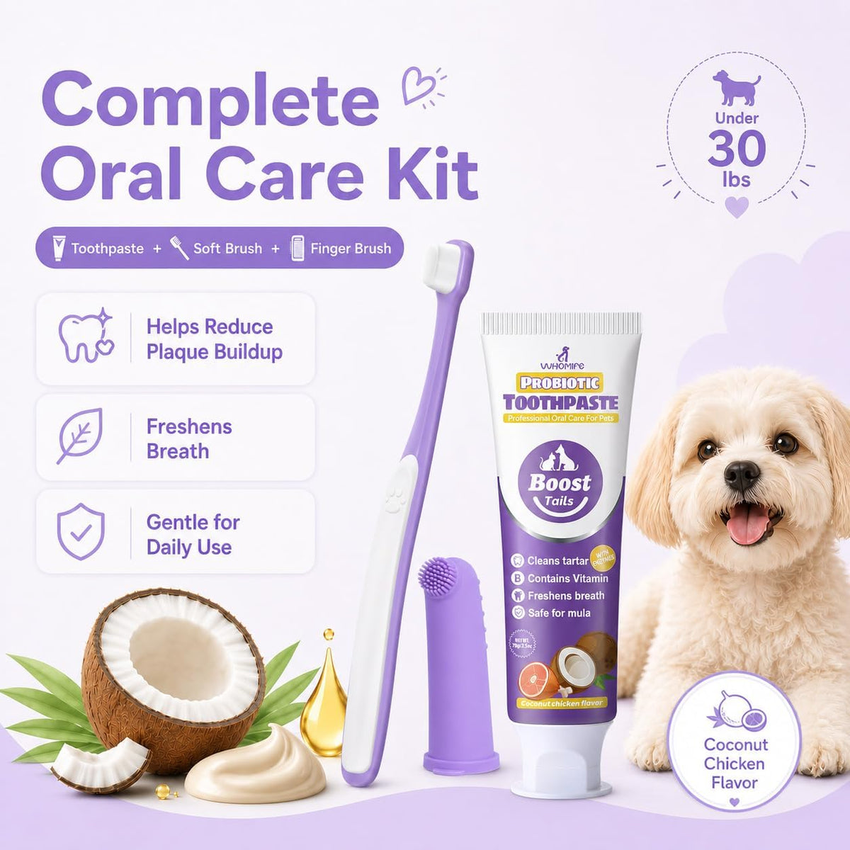 VVHOMIFE purple cat and small dog silicone finger brush close up detailing the soft bristles