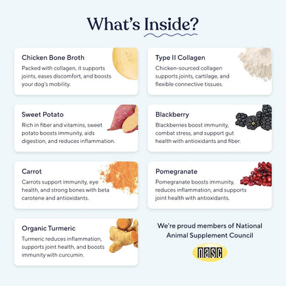 Pawfy bone broth meal topper packaging back showing chicken flavor details