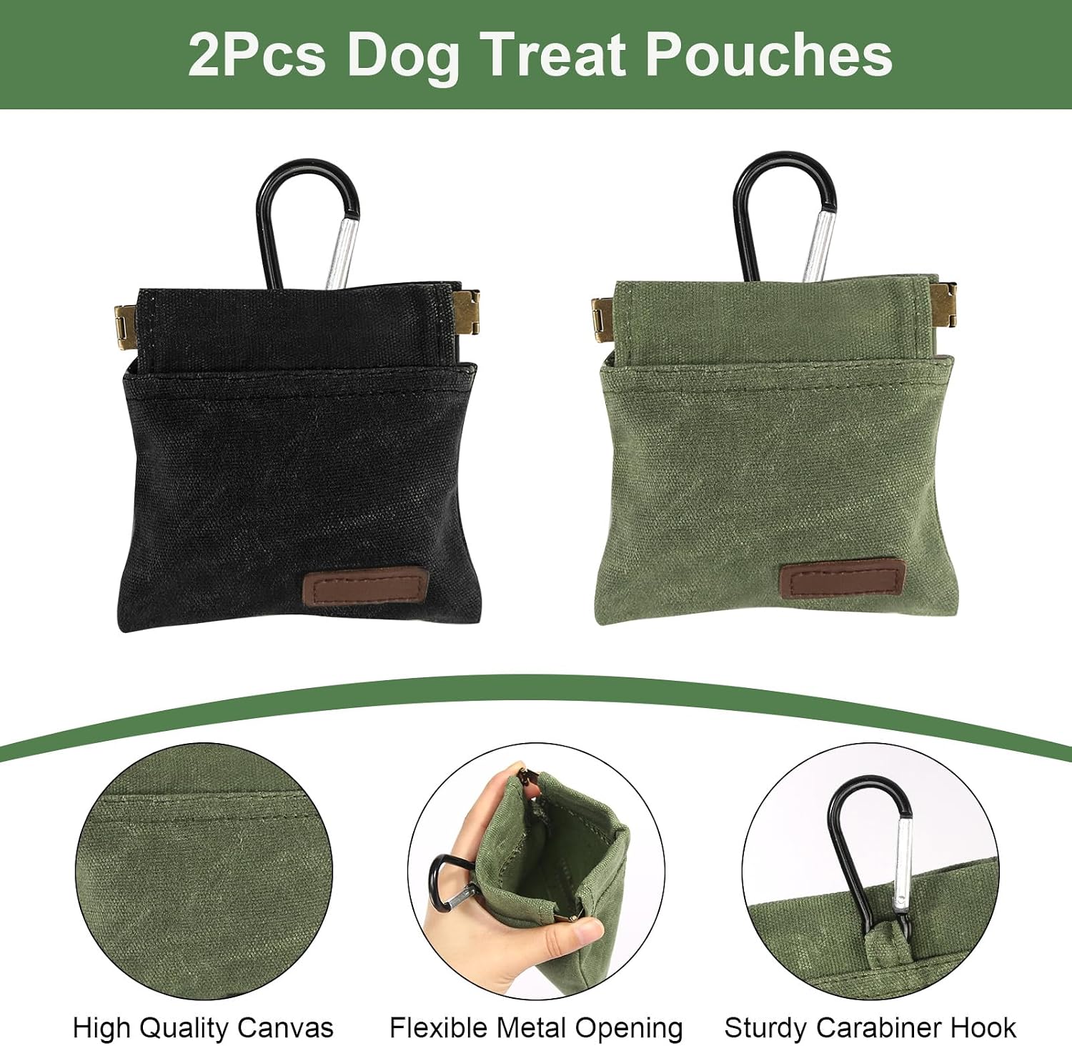 Side view of Kzanvov dog treat bag showing the auto-closing mechanism