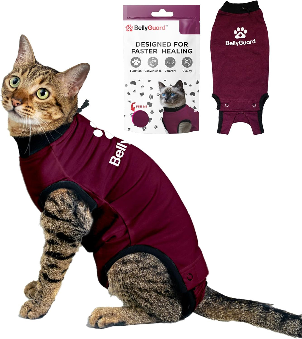 BellyGuard recovery suit packaging and sizing details