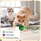 Mtlsttbd motion-activated cat and dog toy rolling across a hard floor showing the obstacle avoidance feature.