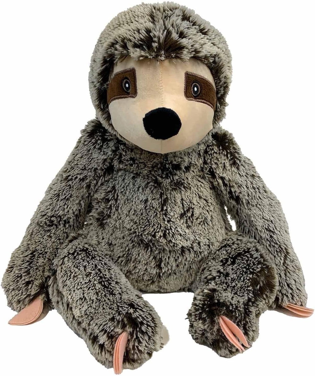 Multipet sloth dog toy held by hand for size reference