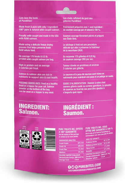 Premium high protein low calorie salmon cat treats back packaging details