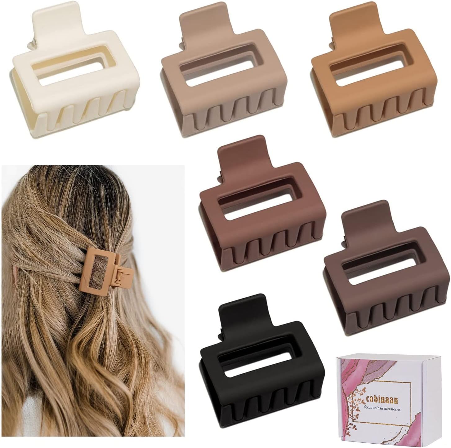 Cobinaan medium matte rectangle claw hair clips set front view