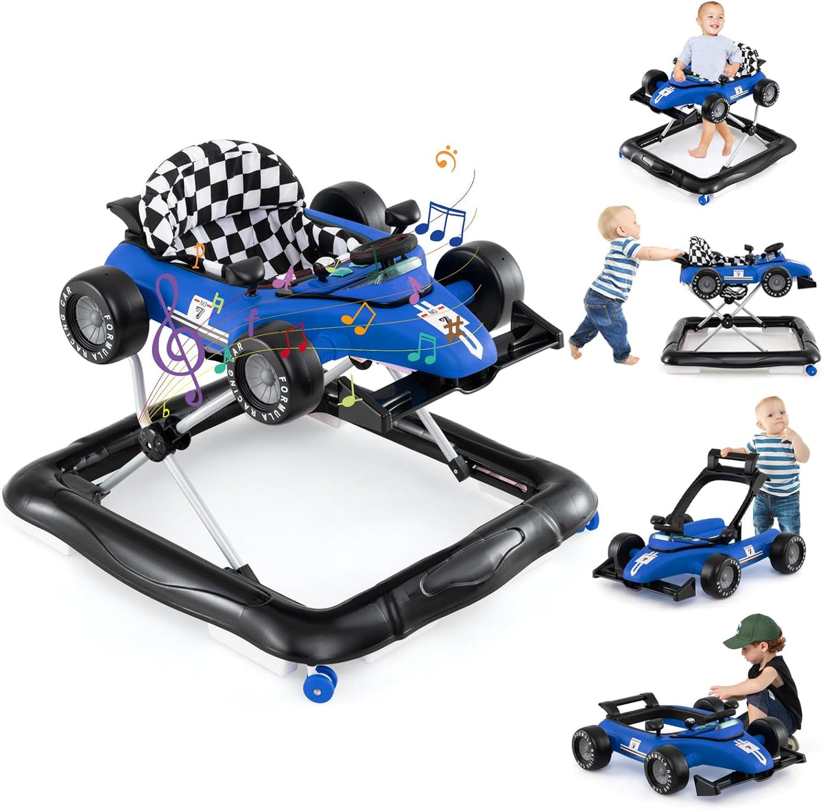 Honey Joy 4-In-1 Foldable Baby Walker front view in blue