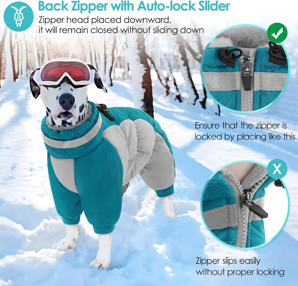 AOFITEE Fullbody Dog Coat Warm Fleece Dog Jacket, Windproof Dogs Winter Coat with Harness Built in, Reflective Turtleneck Dogs Snowsuit Puffer Jacket, Four Legged Snow Suit for Small Medium Large Pet - Image 7