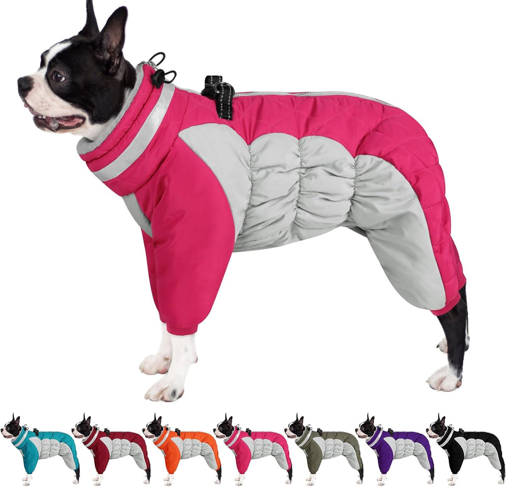 AOFITEE Fullbody Dog Coat Warm Fleece Dog Jacket, Windproof Dogs Winter Coat with Harness Built in, Reflective Turtleneck Dogs Snowsuit Puffer Jacket, Four Legged Snow Suit for Small Medium Large Pet - Image 14