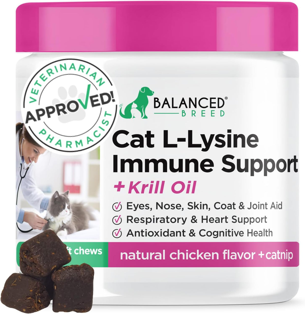 Balanced Breed L-Lysine Cats Immune Support Soft Chews front view