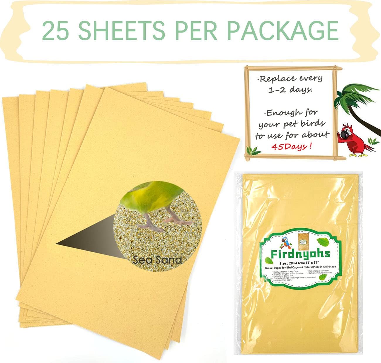Firdnyohs bird cage liner sheets stacked