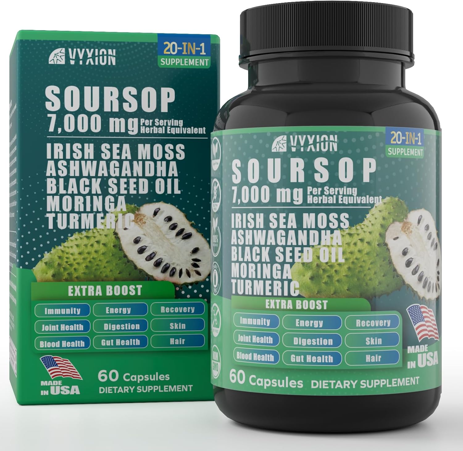 Vyxion Soursop Graviola 20-in-One herbal supplement bottle front view