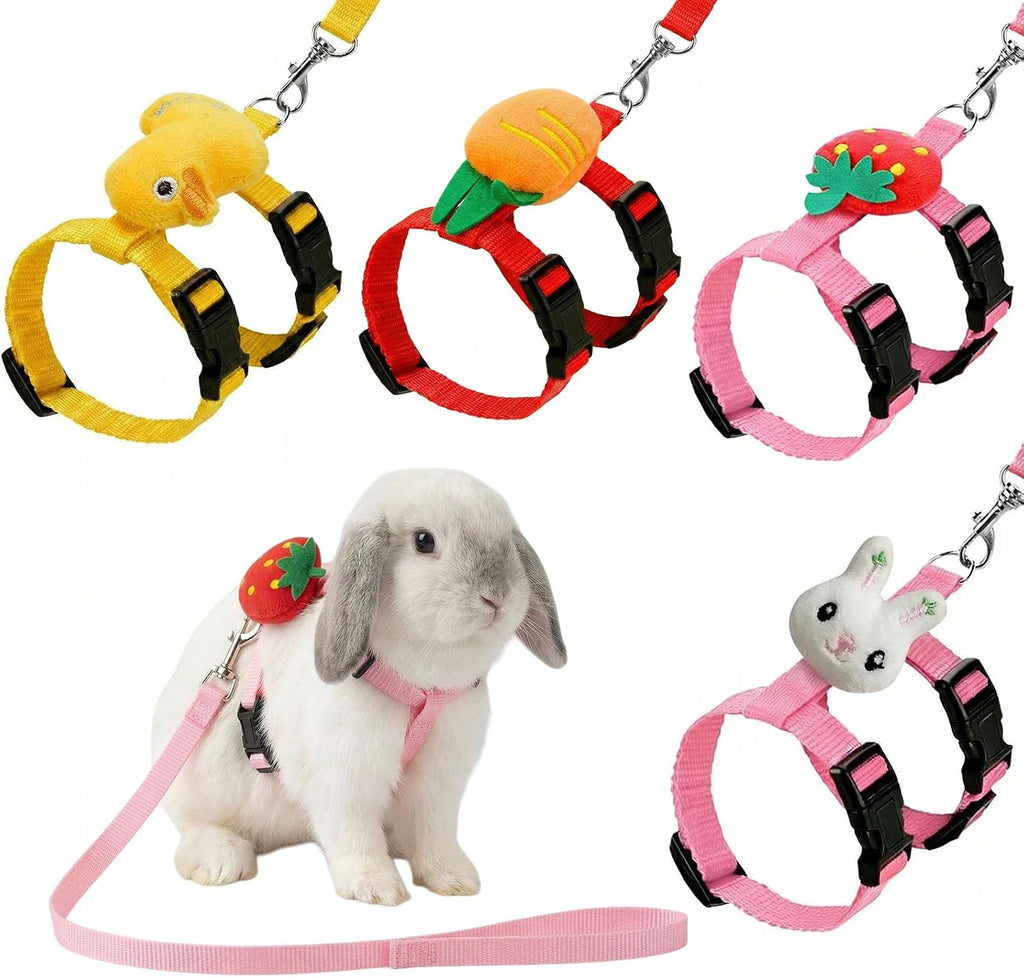ABSOK adjustable bunny rabbit harness and leash set front view displaying premium pink vest with cute plush ornament.