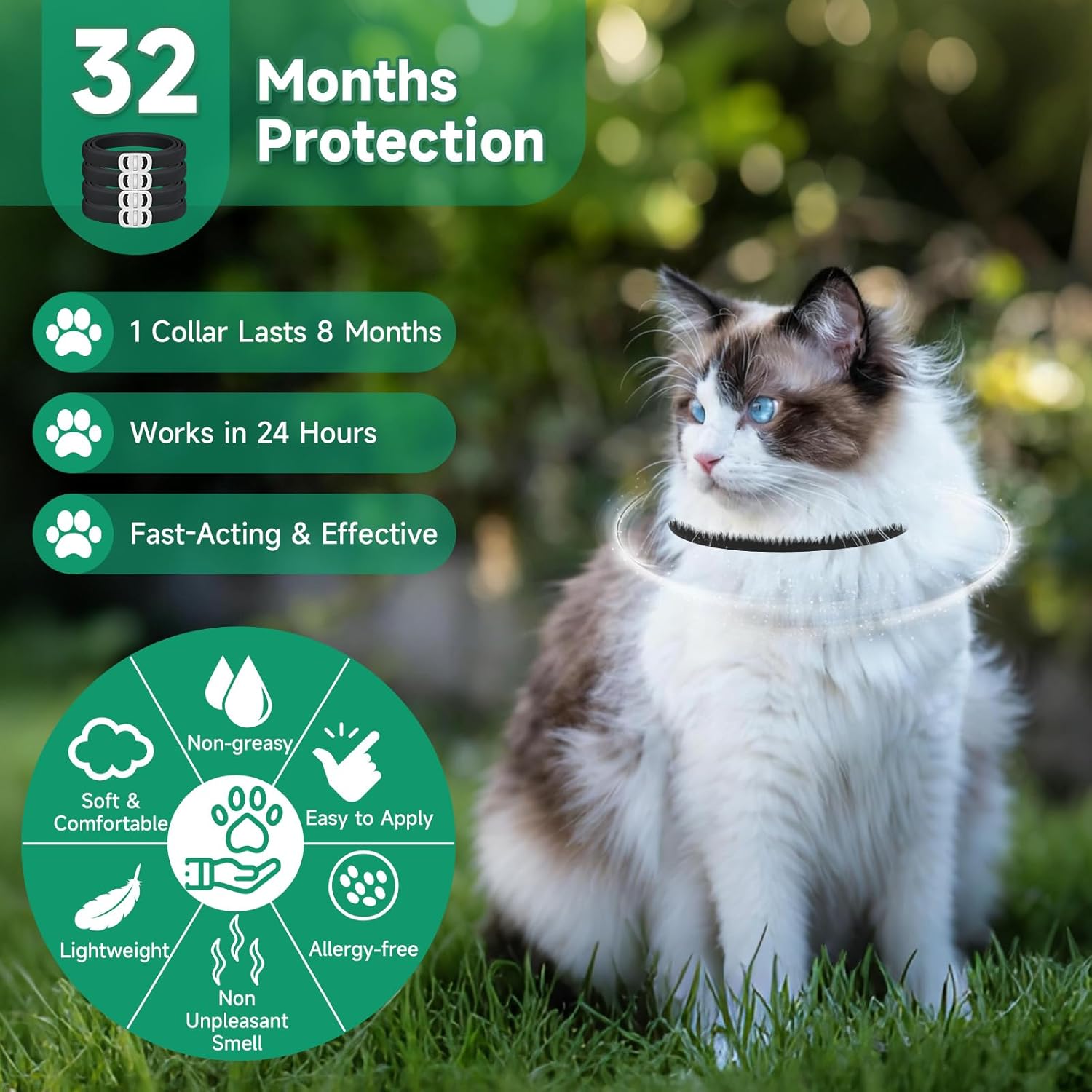 Black waterproof cat flea collar on a surface