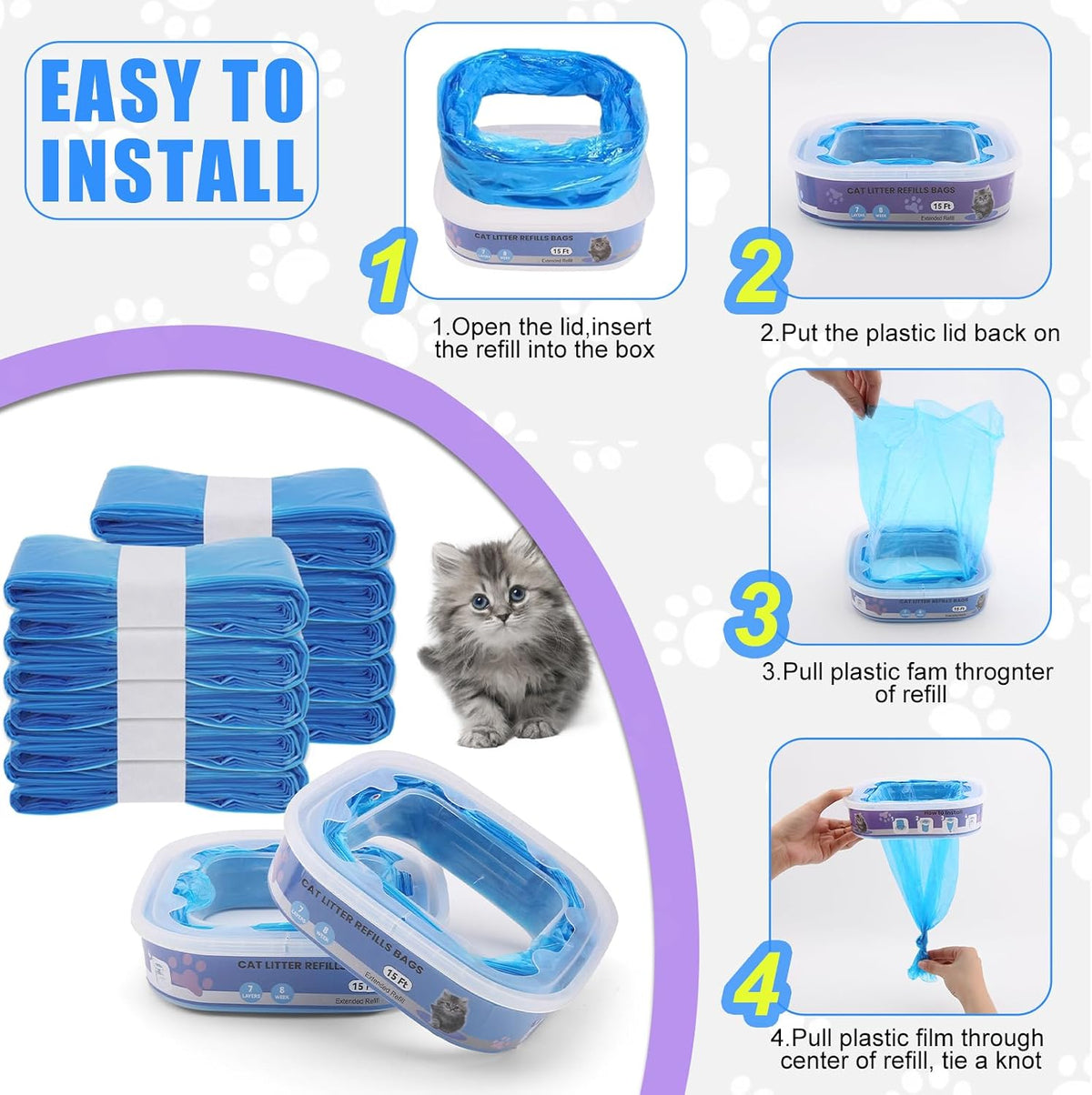 Astrallgn durable cat litter disposal cartridge refill packs