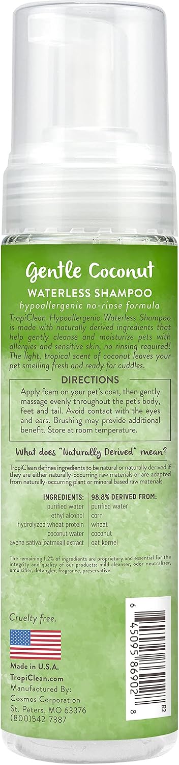 TropiClean Hypoallergenic Waterless Dog Shampoo | Dry Shampoo for Allergies & Sensitive Skin | Safe for Cats | Puppies & Kittens | No Rinse | 7.4oz - Image 9