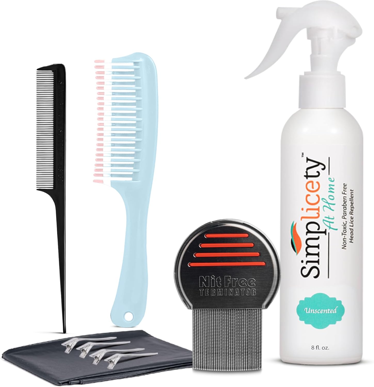 Simplicety Head Lice Full Kit front view showing spray and combs.