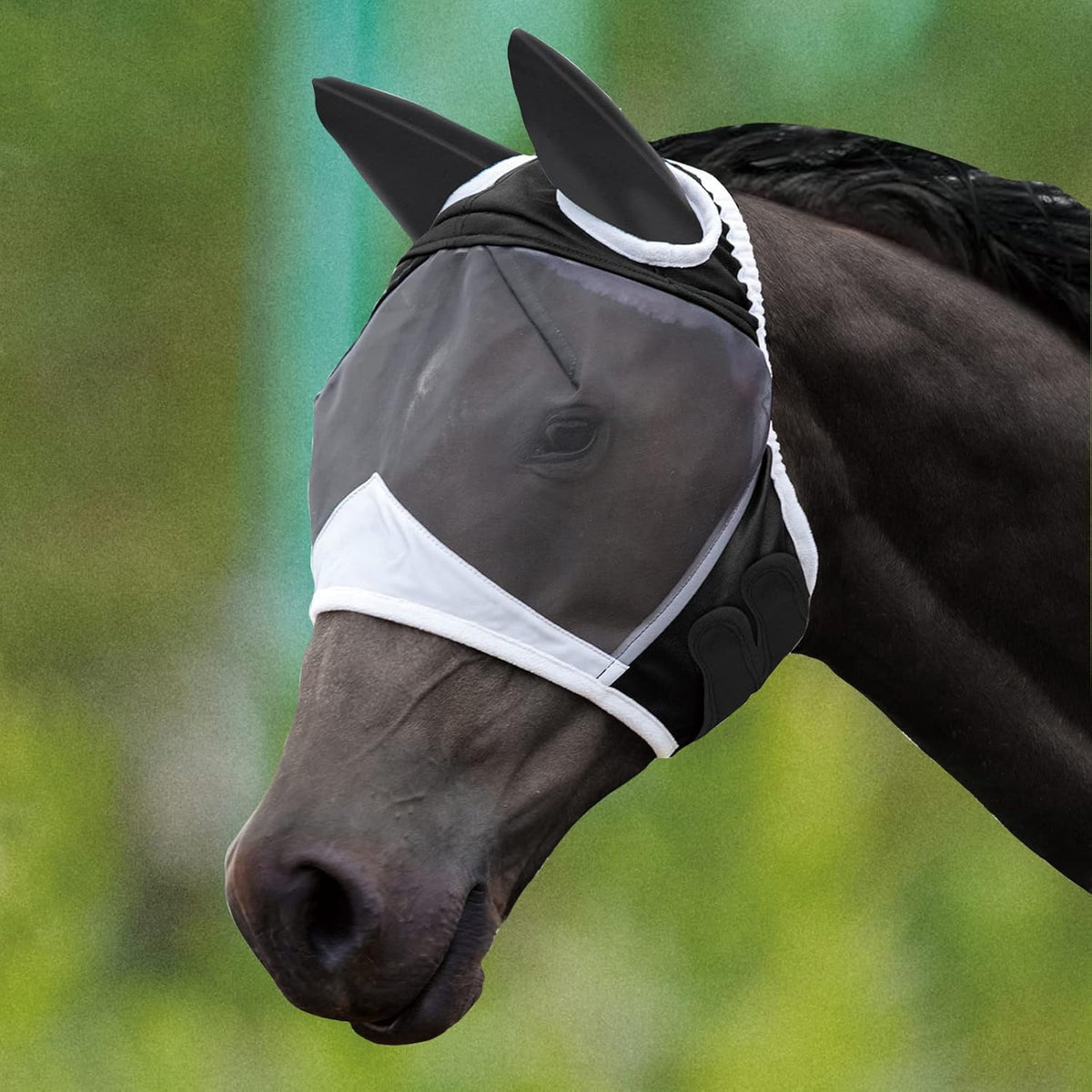 Sagud fly mask with ears for horses black front view