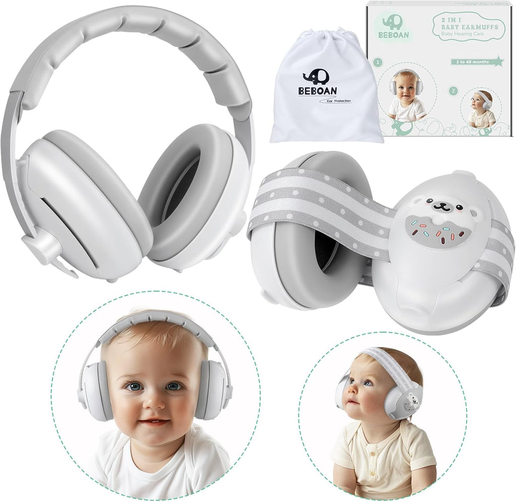 Beboan 2-in-1 baby ear muffs front view for noise protection