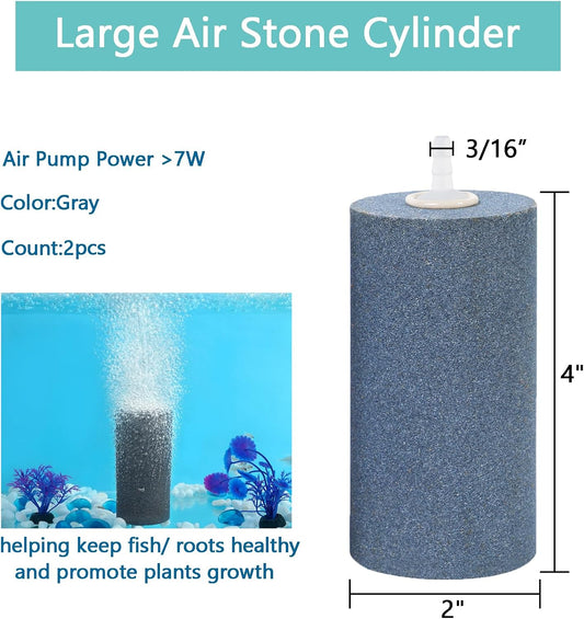 Premium imported Aquaneat hydroponic air stone cylinders connected to airline tubing.