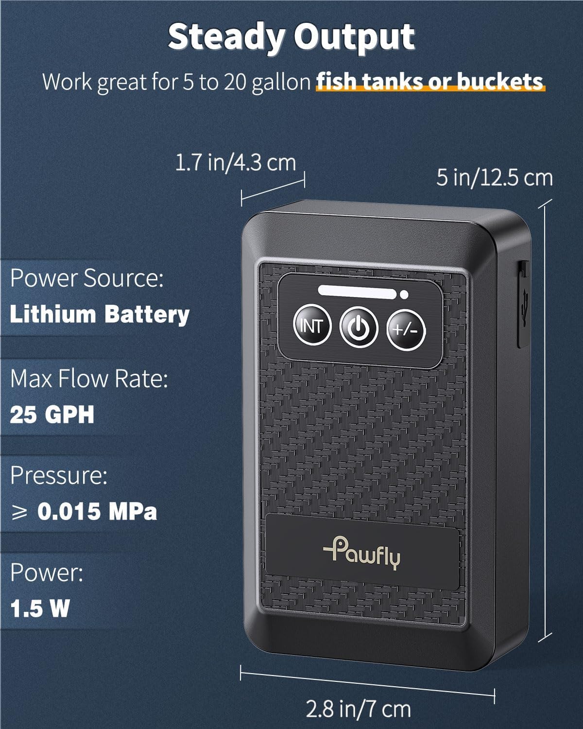 Pawfly portable fish tank aerator with USB charging cable