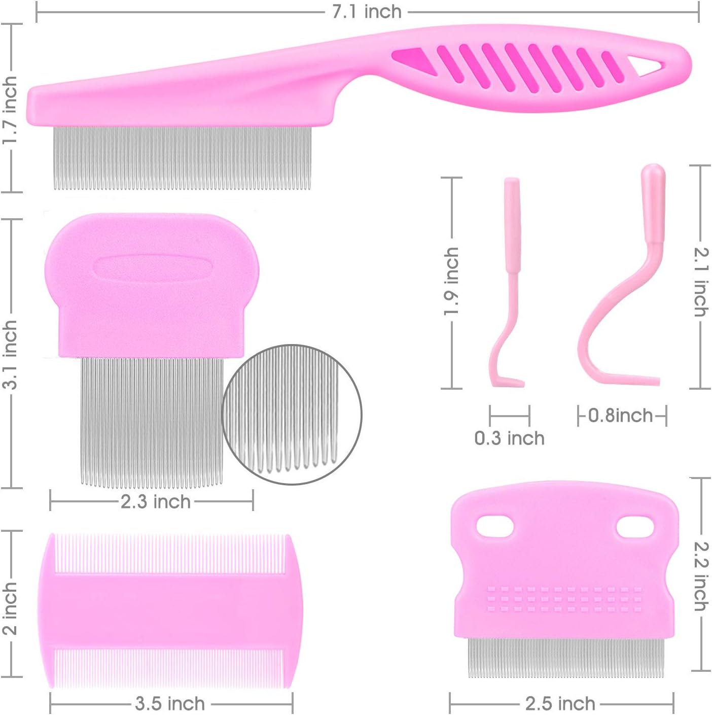 Pink premium pet hygiene comb set for removing dandruff flakes and loose fur