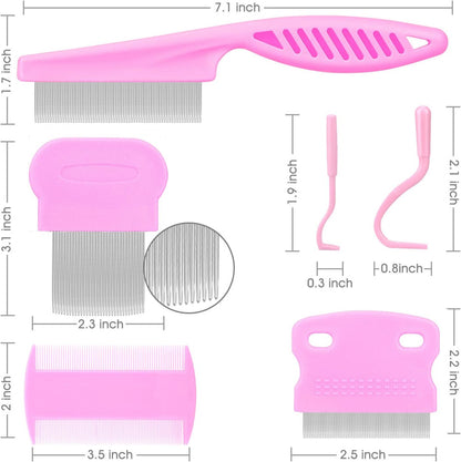 Pink premium pet hygiene comb set for removing dandruff flakes and loose fur