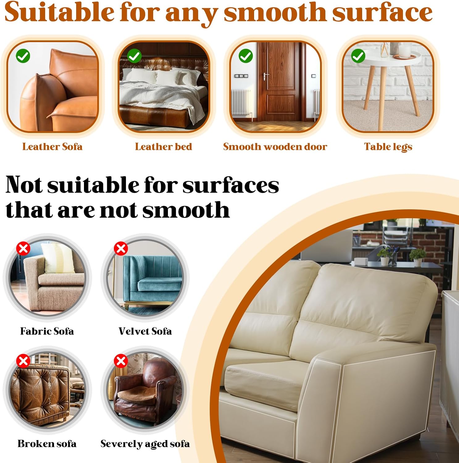 Applying adhesive cat scratch protector to corner of leather chair