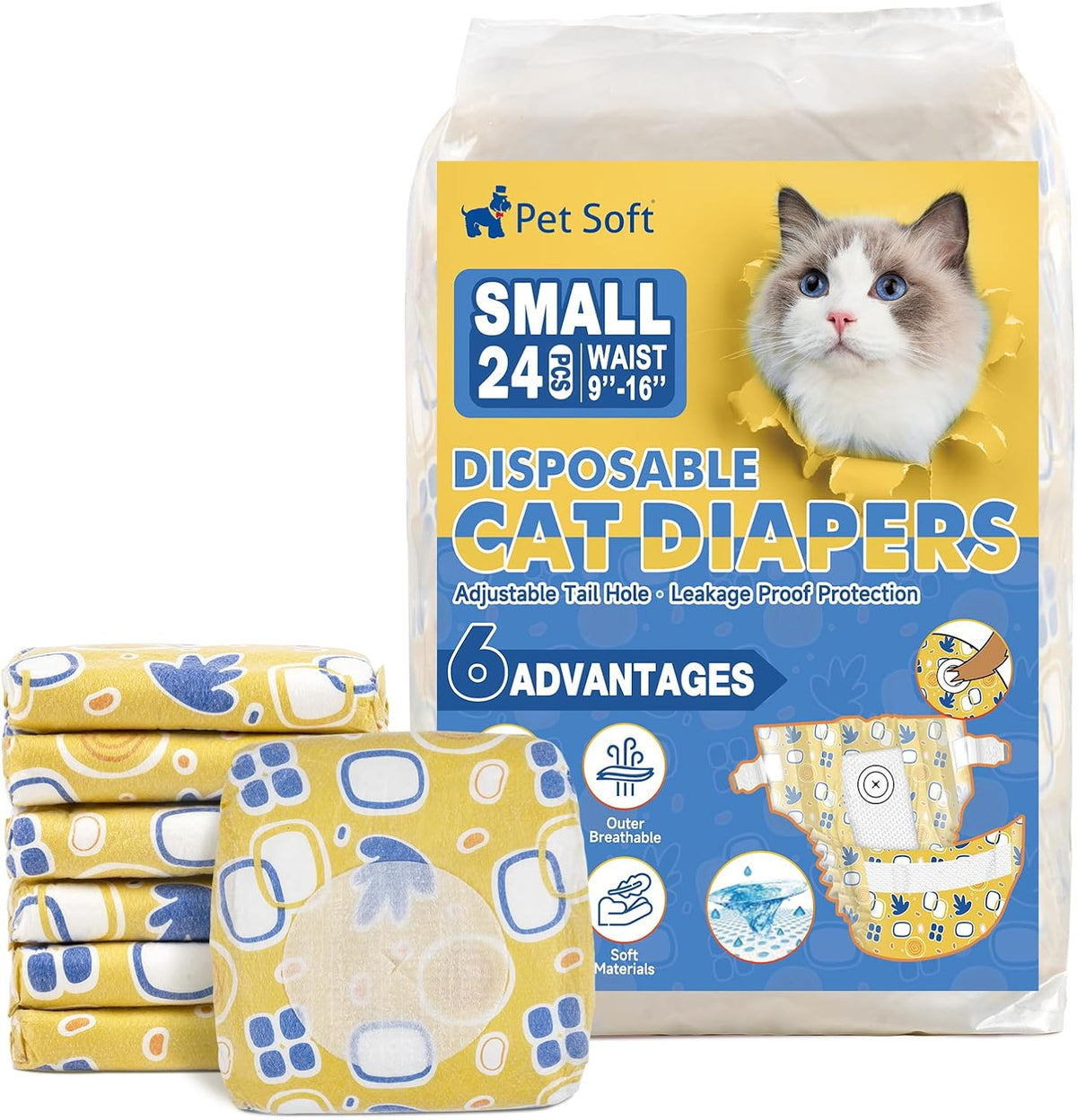 Pet Soft Disposable Cat Diapers - Diaper for Female & Male Cats, Puppy Doggie Diapers for Female Dogs with Adjustable Foam Tail Hole, Small (24Pcs, GN Flowers) - Image 13