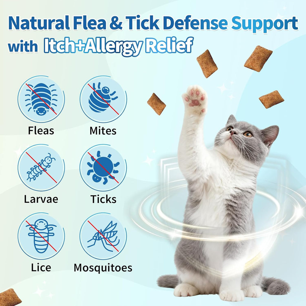 Wagmee cat flea and tick prevention packaging highlighting skin and coat support benefits.