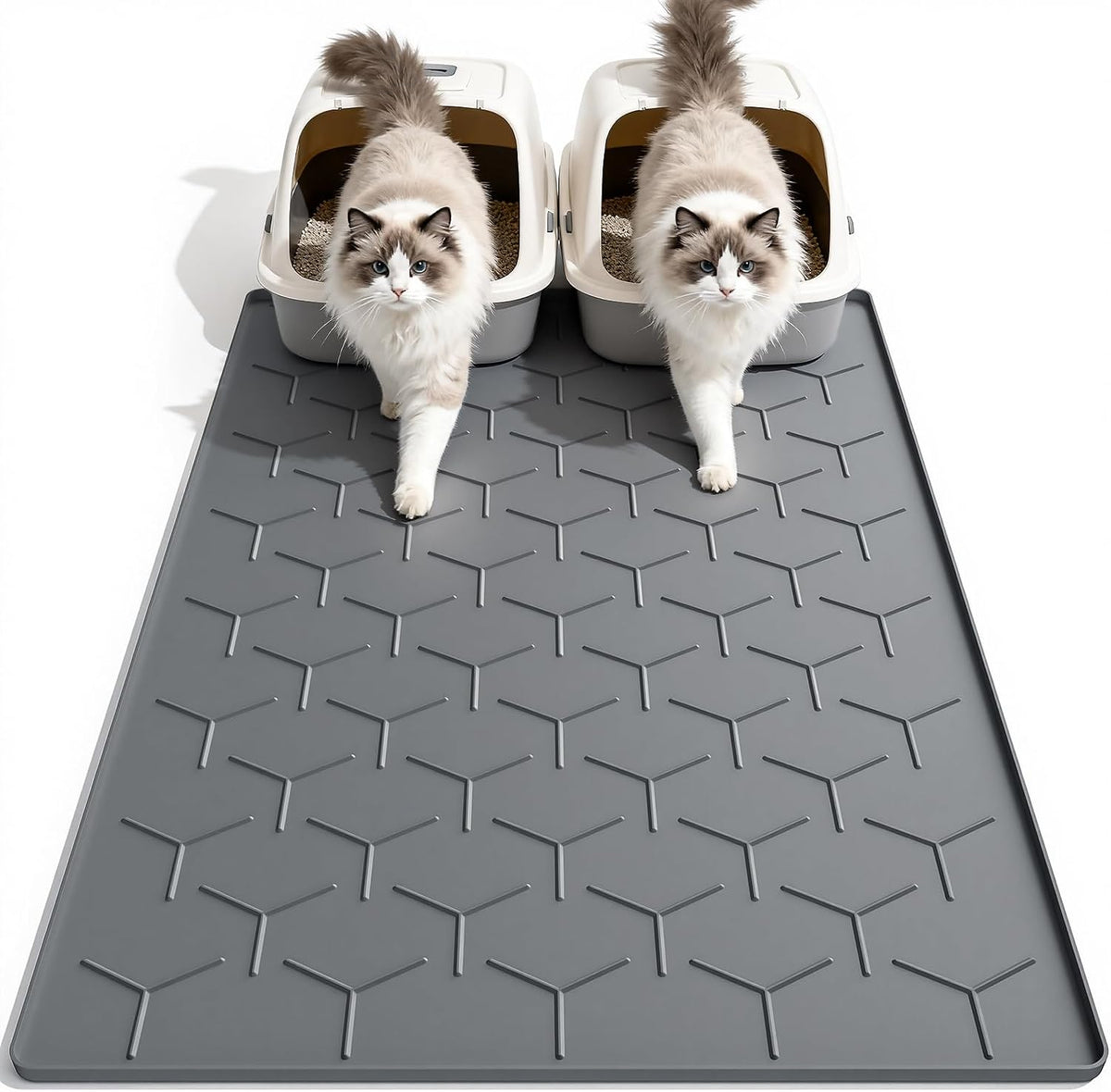 Garoopion cat litter box mat laid out in modern home interior setup showing massive floor coverage area