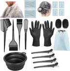 Svjetiq professional hair dye kit front view showcasing twenty one pieces of black coloring accessories.