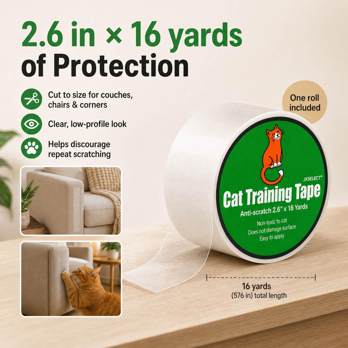 Residue free adhesive cat scratch guard applied on carpet edge