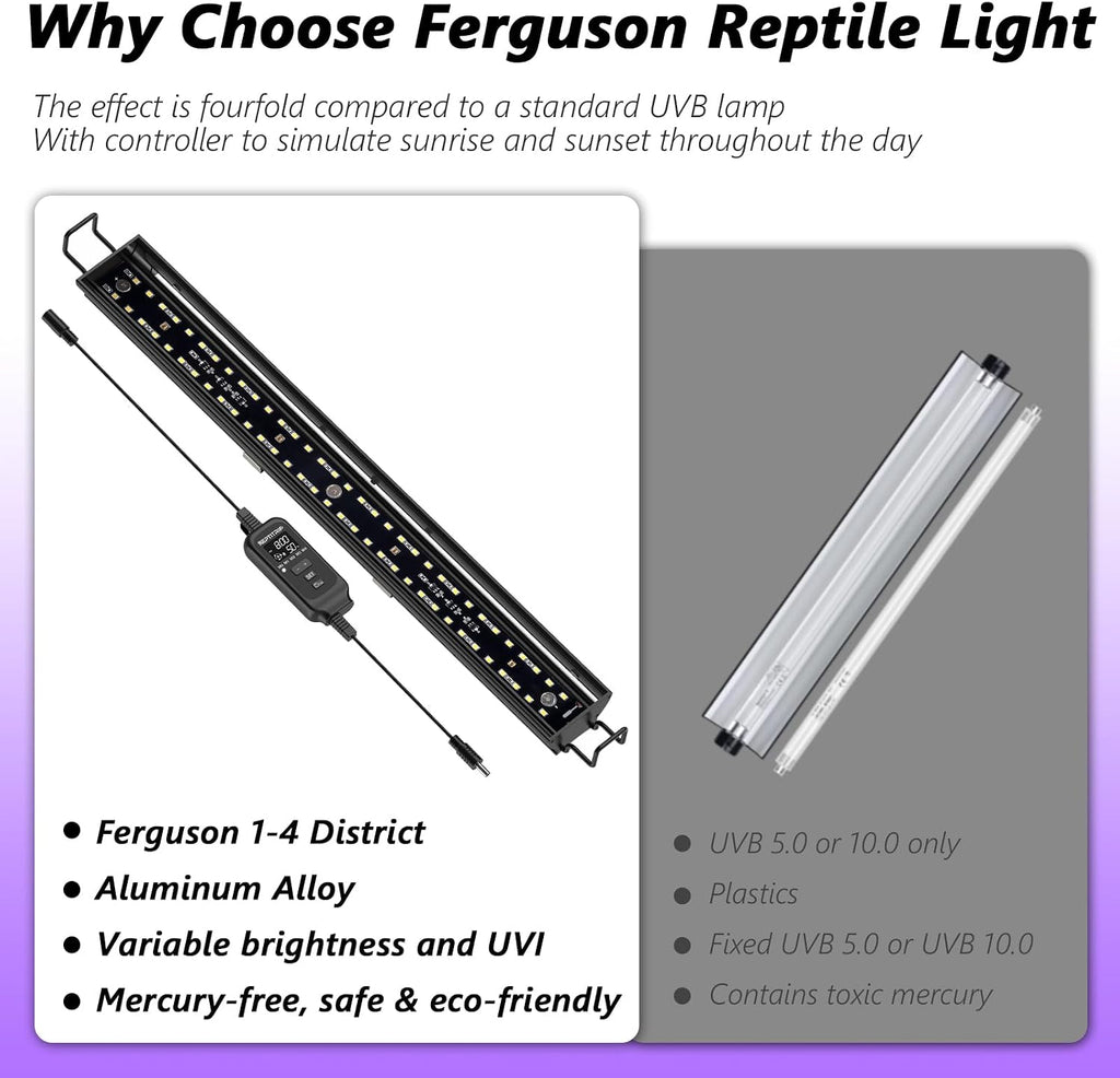 Reptitrip LED UVB lamp glowing in a bearded dragon enclosure