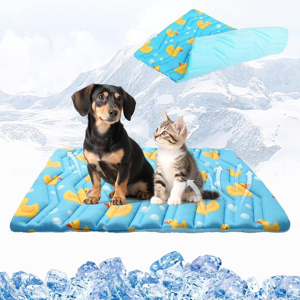 KOOLTAIL Cat Cooling Mat, Upgraded Two Sided Cooling Pad for Cats Puppy Small Animals, Rabbit Bunny Guniea Pig Keep Cool in Summer, Washable Waterproof for Crate Sofa Bed, Blue Duck S - Image 9