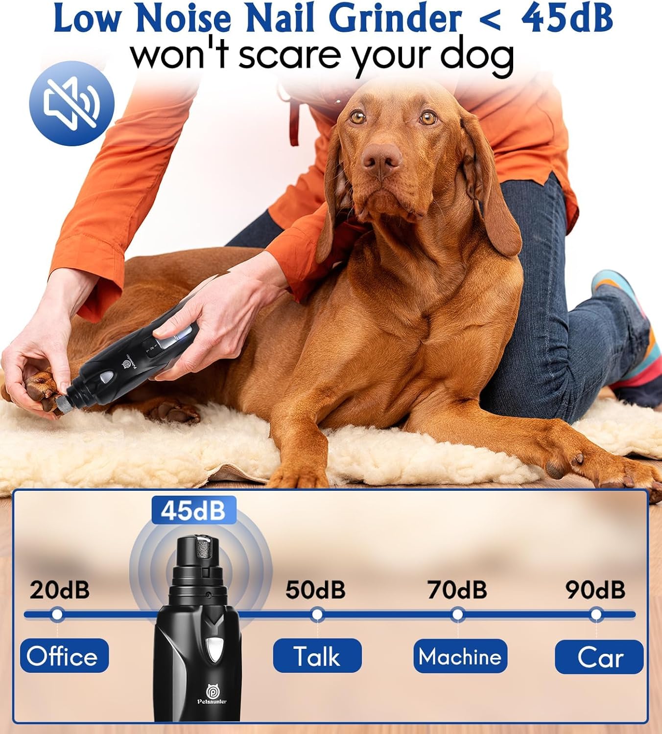 Hand holding Petsaunter pet nail grinder for demonstration