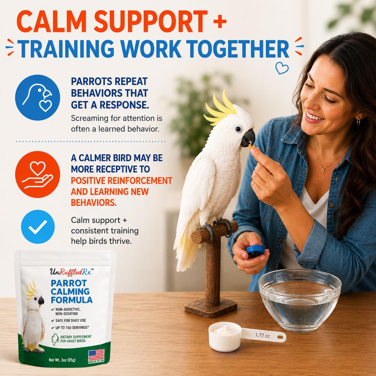 USA imported UnRuffledRx powder supplement back label showing clear product ingredients and mixing directions
