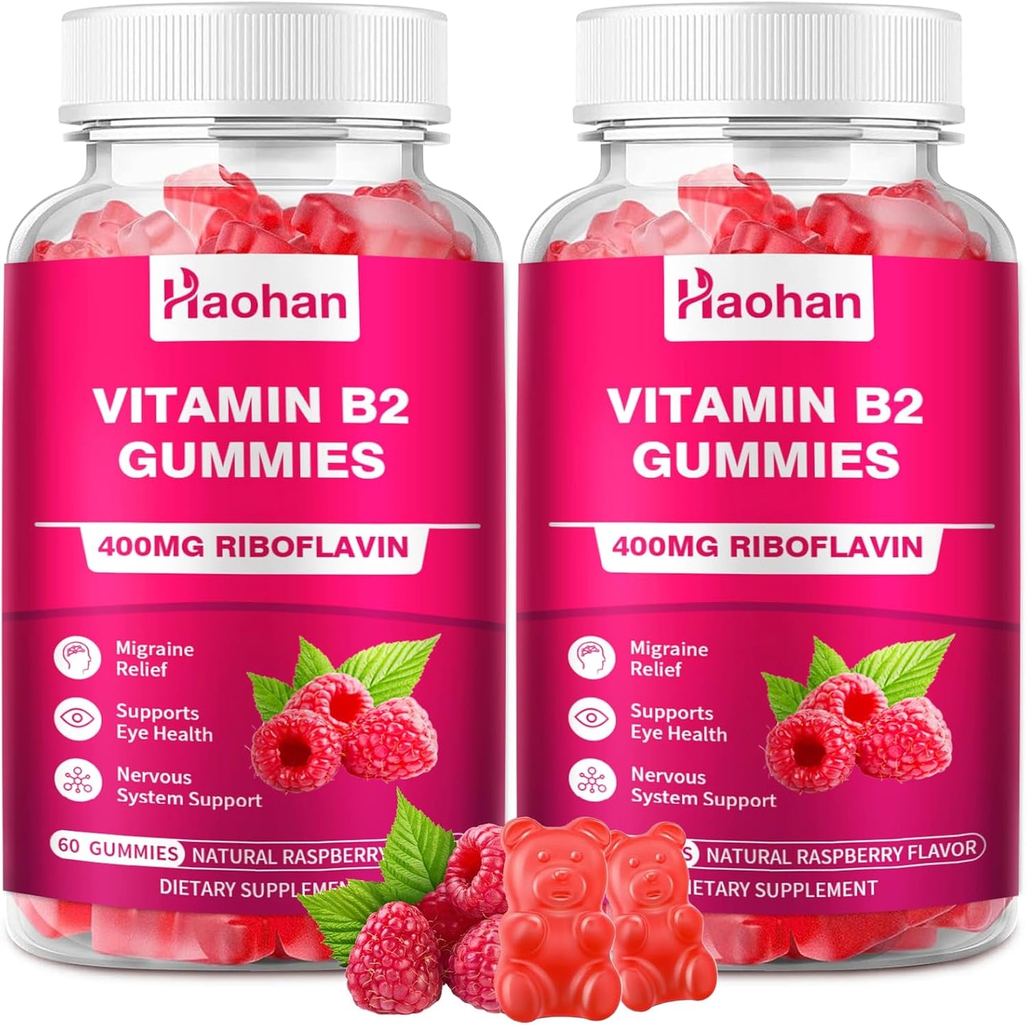 Haohan Vitamin B2 400mg with Magnesium Gummies front view bottle for migraine relief