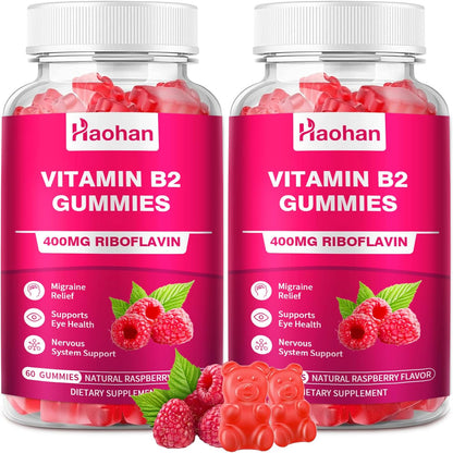 Haohan Vitamin B2 400mg with Magnesium Gummies front view bottle for migraine relief