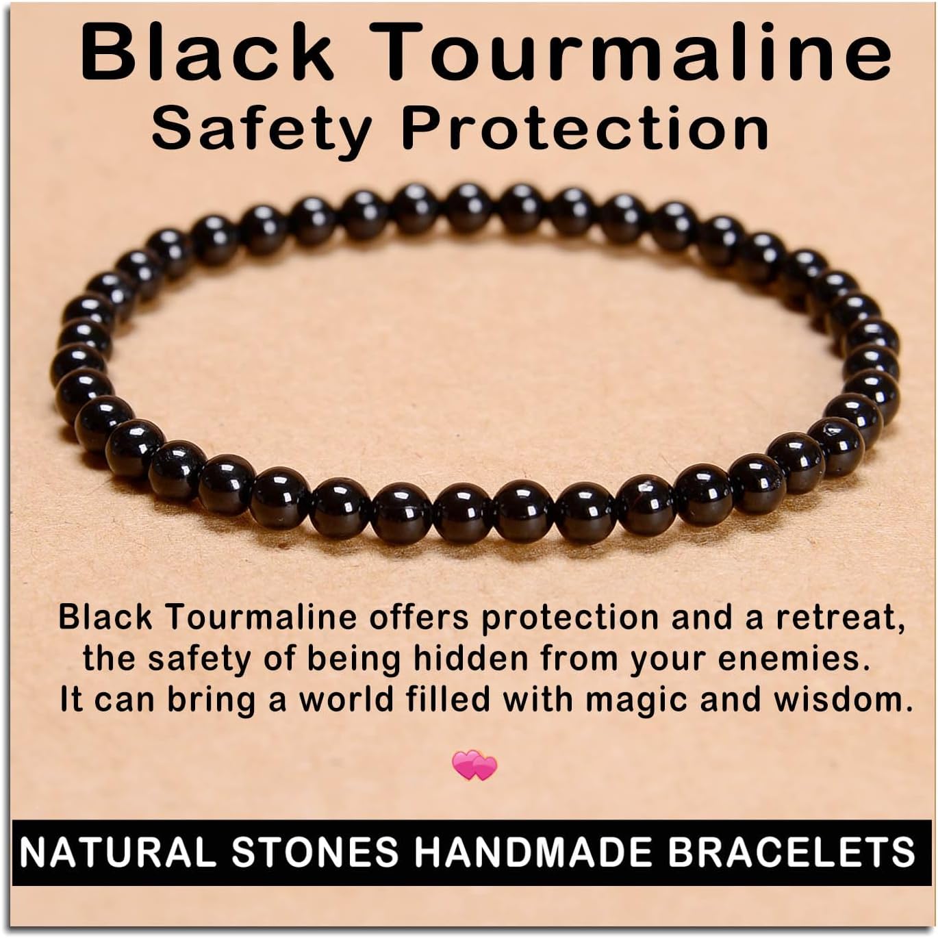 AD Beads Black Tourmaline Bracelet front view showing natural stone texture.