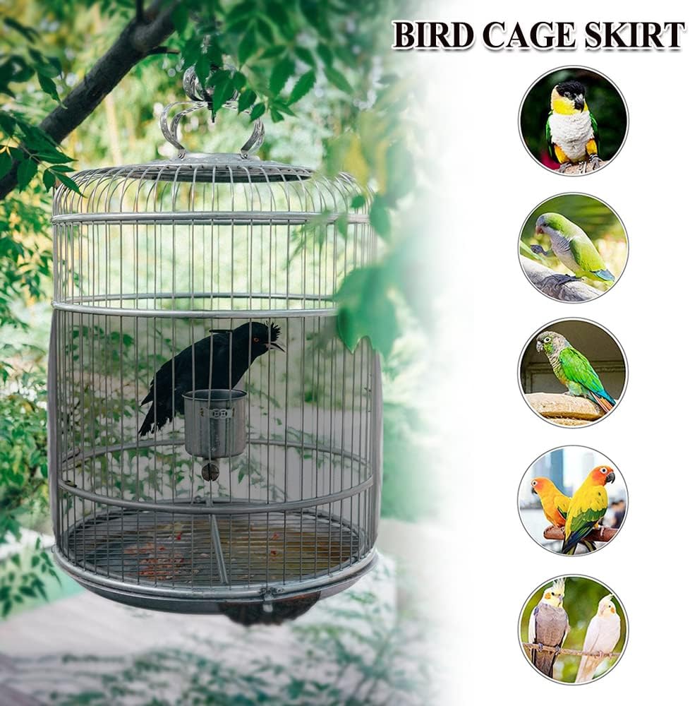 ASOCEA nylon mesh skirt installed on round bird cage