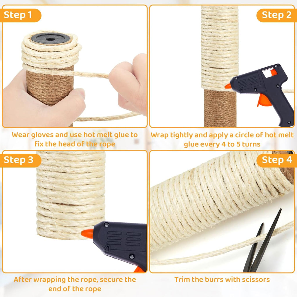 Professional finish of sisal rope wrapped around a cat scratching pole